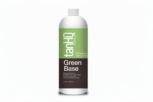 A bottle of Tan HQ Green Base 12% spray tan solution